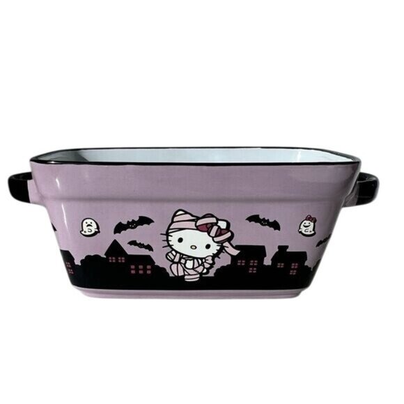 Halloween Purple Rectangular Ceramic Baking Dish W/ Handles 1.5 Qt Ghosts & Bat - Picture 1 of 7